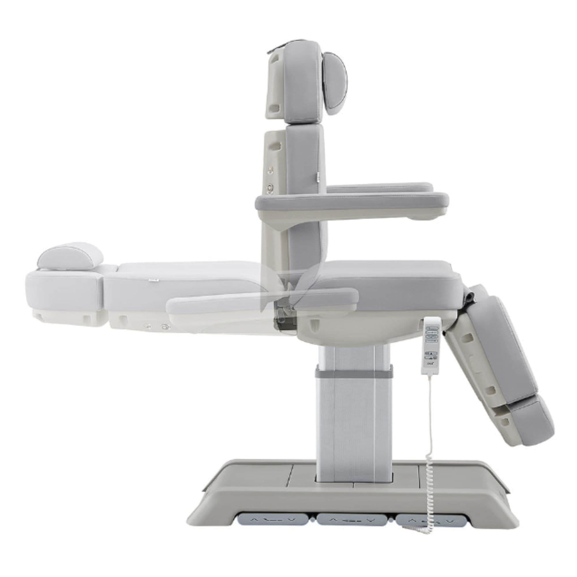 DIR Sydney 4-Motors Esthetician Chair Gray Side View Demonstrating Recline Adjustment Range On White Background