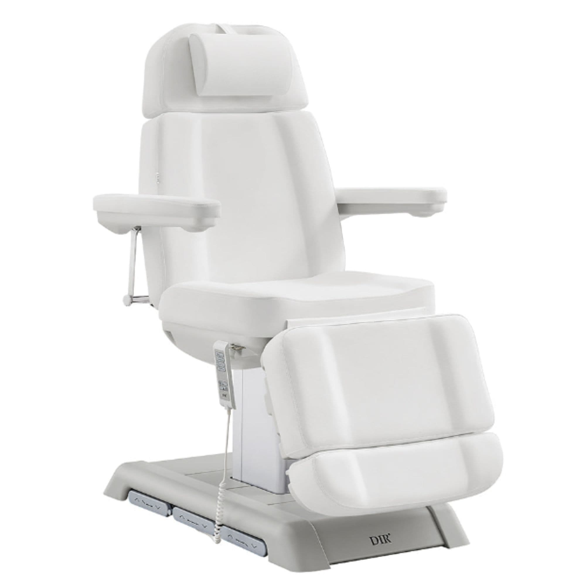 DIR Sydney 4-Motors Esthetician Chair White Front Angled View On White Background