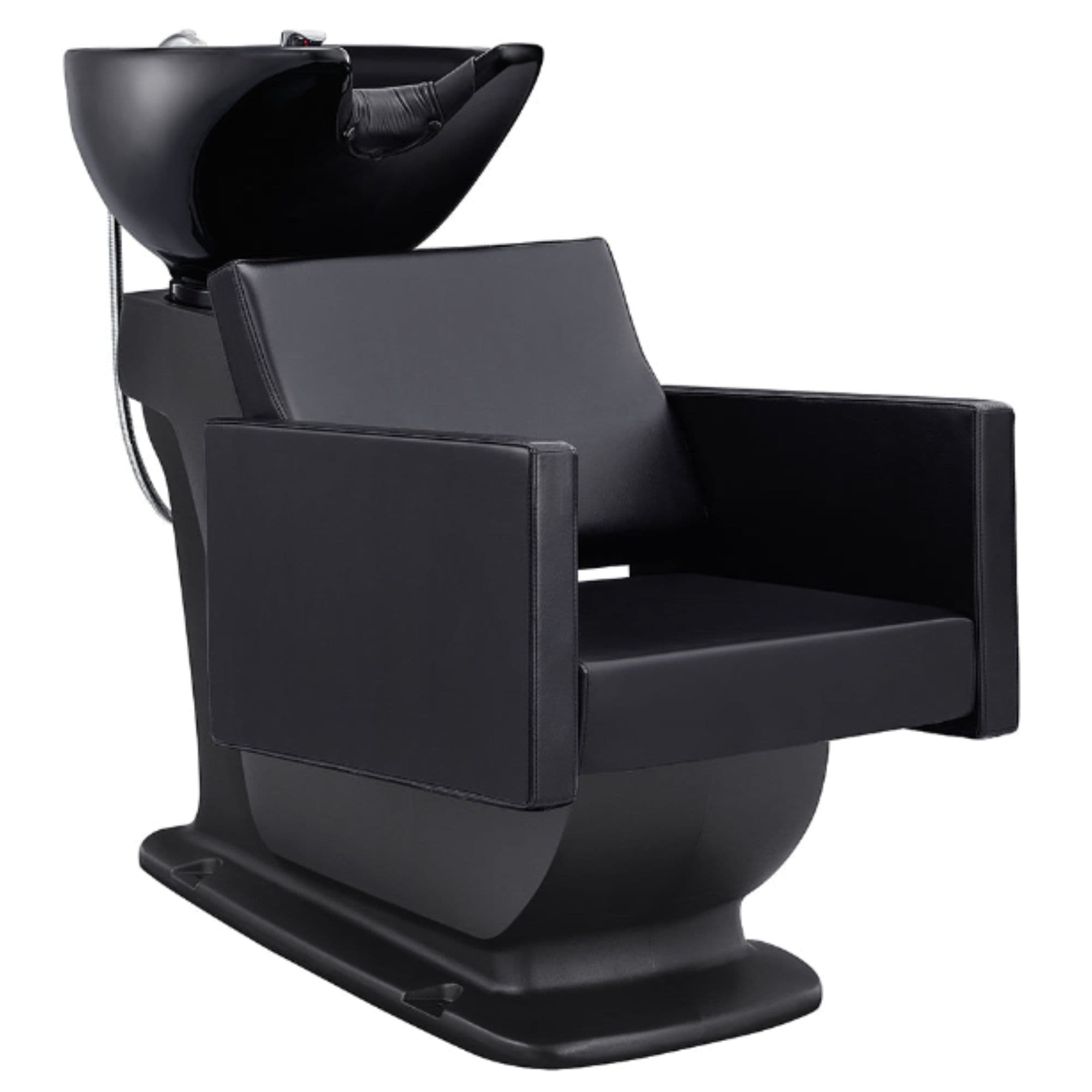 DIR Takaran Adjustable Shampoo Backwash Unit Black Front Angled View Of Black Single Shampoo Wash Station