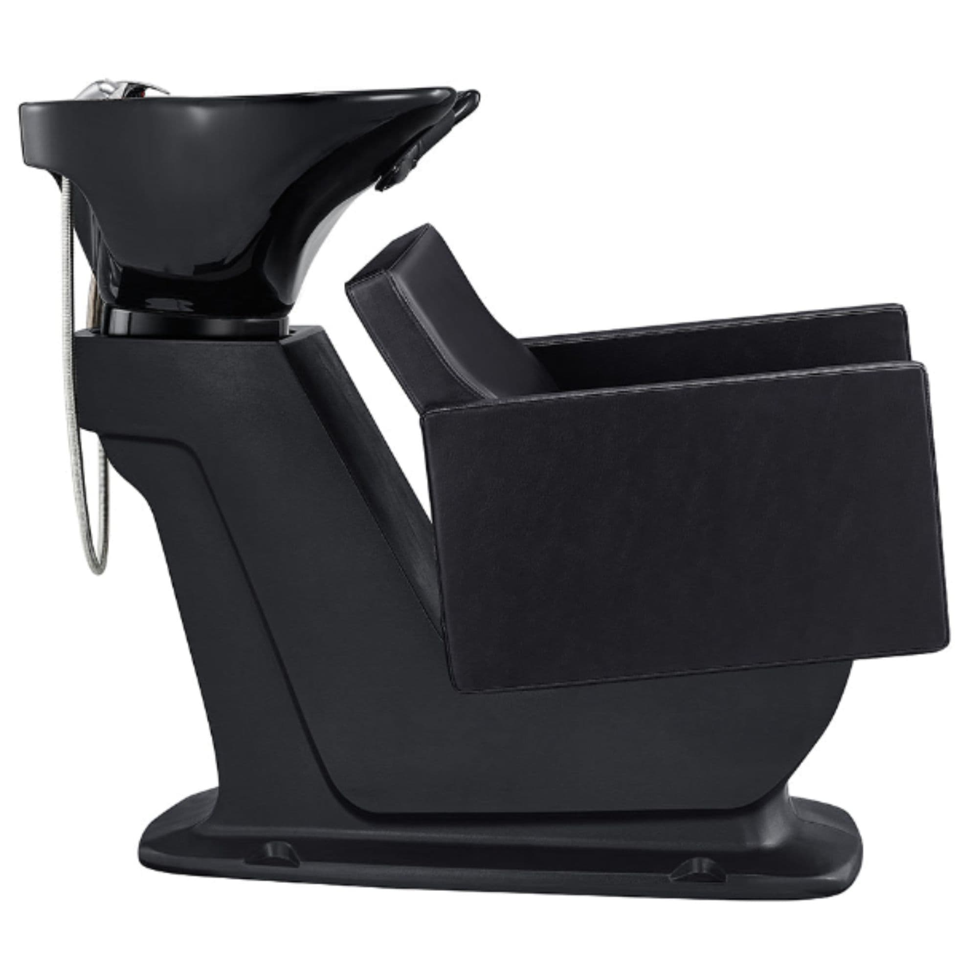 DIR Takaran Adjustable Shampoo Backwash Unit Black Side View Of Black Single Shampoo Wash Station