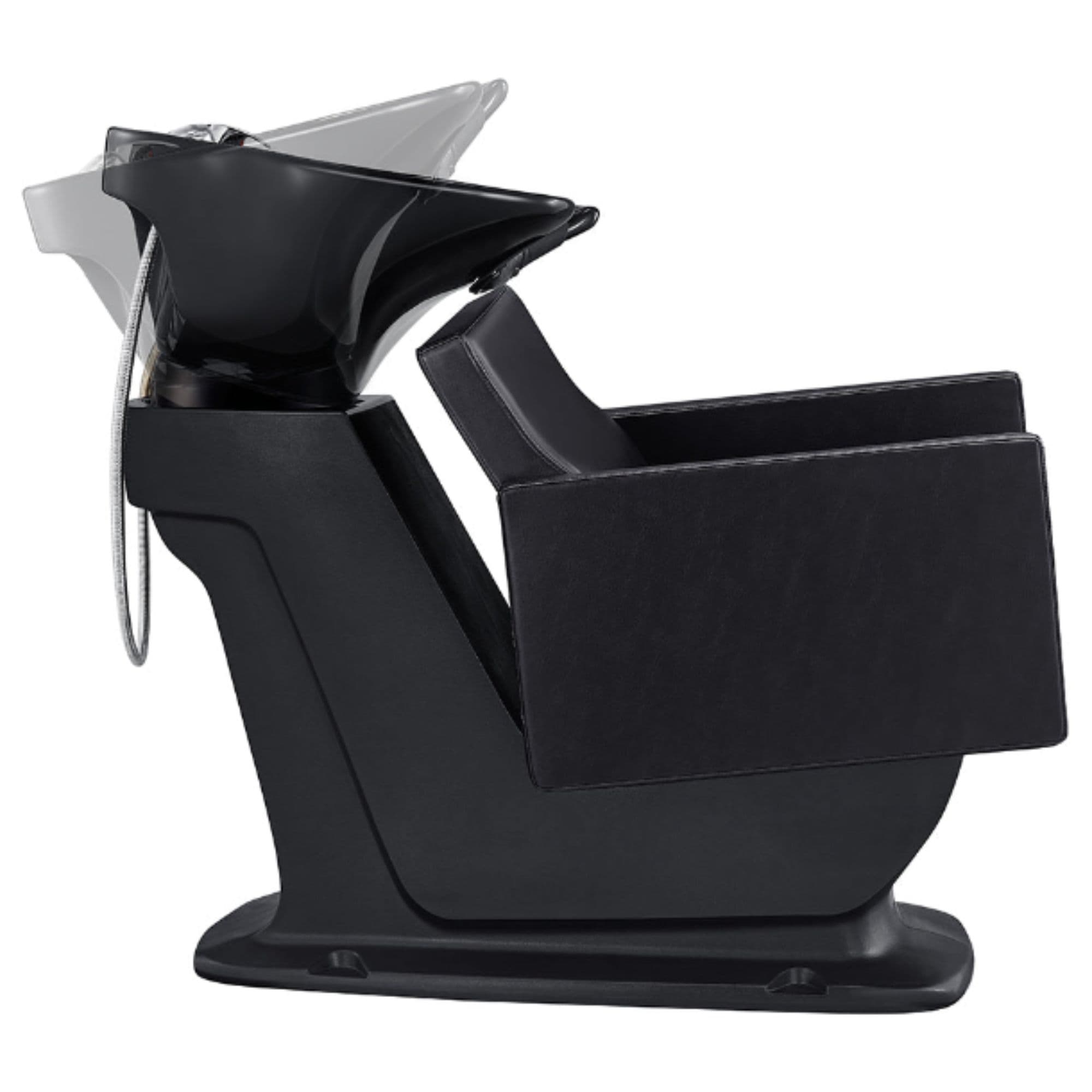 DIR Takaran Adjustable Shampoo Backwash Unit Black Side View Of Black Single Shampoo Wash Station And Adjustment