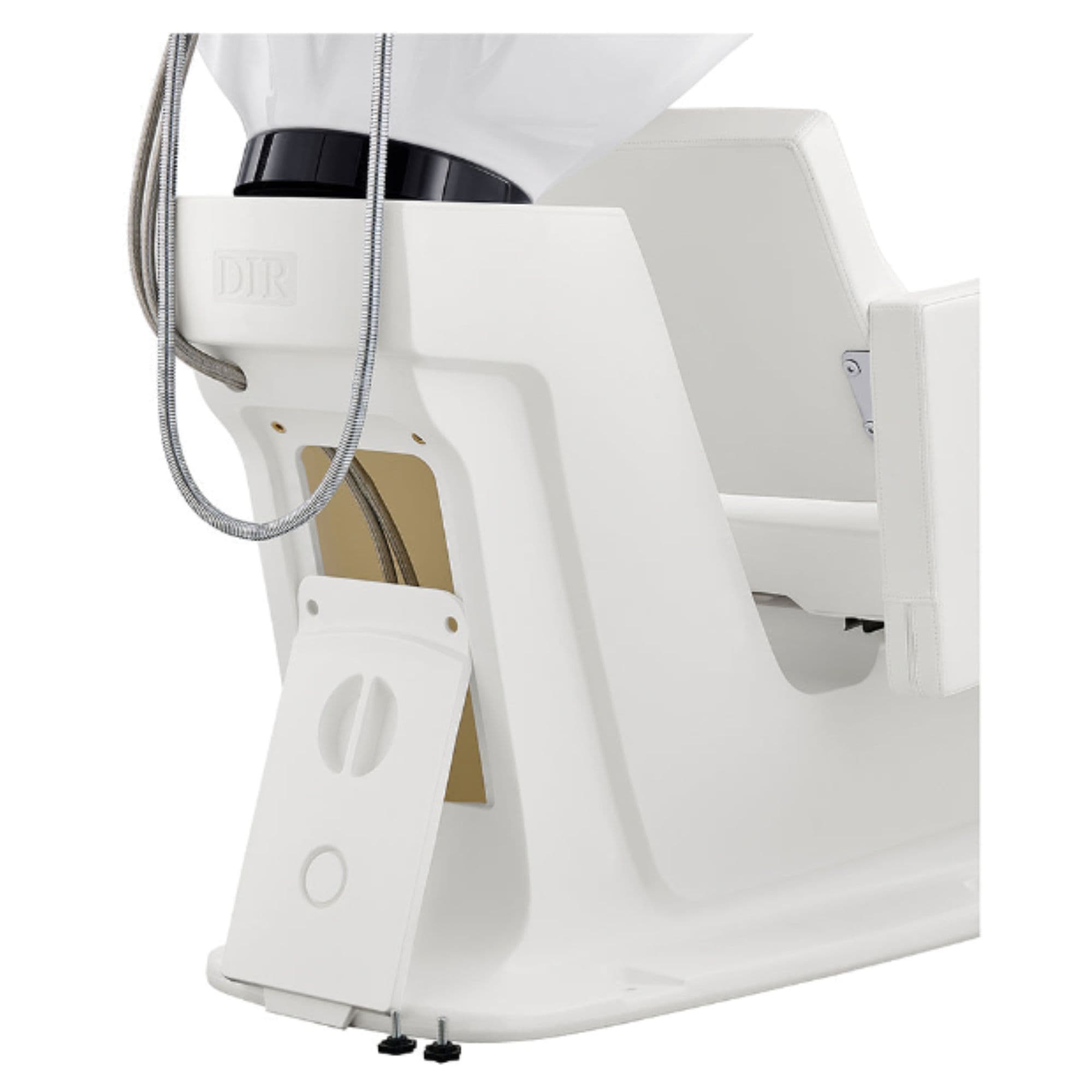 DIR Takaran Adjustable Shampoo Backwash Unit Rear Angled View With White Wash Station Sink Assembly