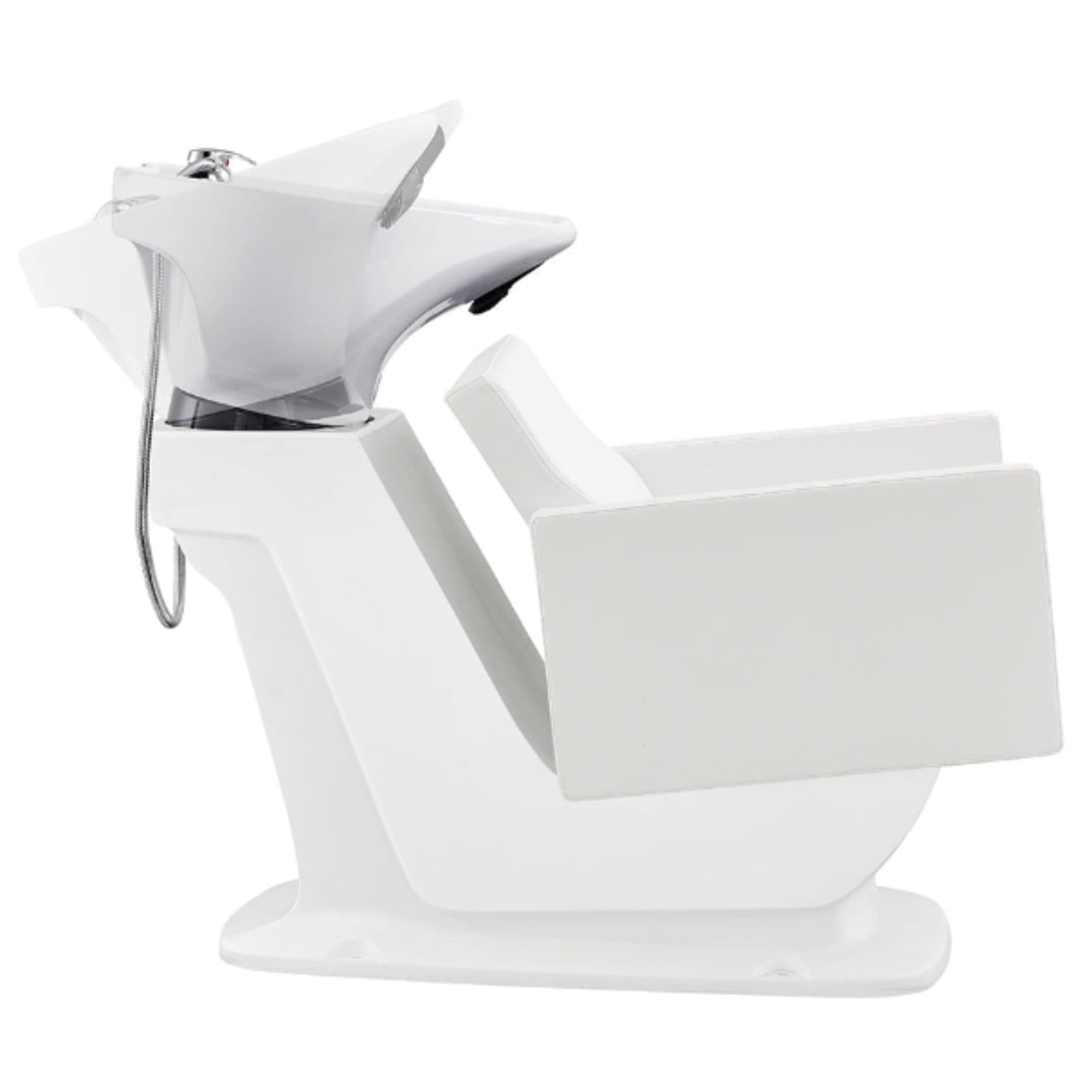 DIR Takaran Adjustable Shampoo Station White Side View Of White Single Shampoo Wash Station With Adjustment Demo