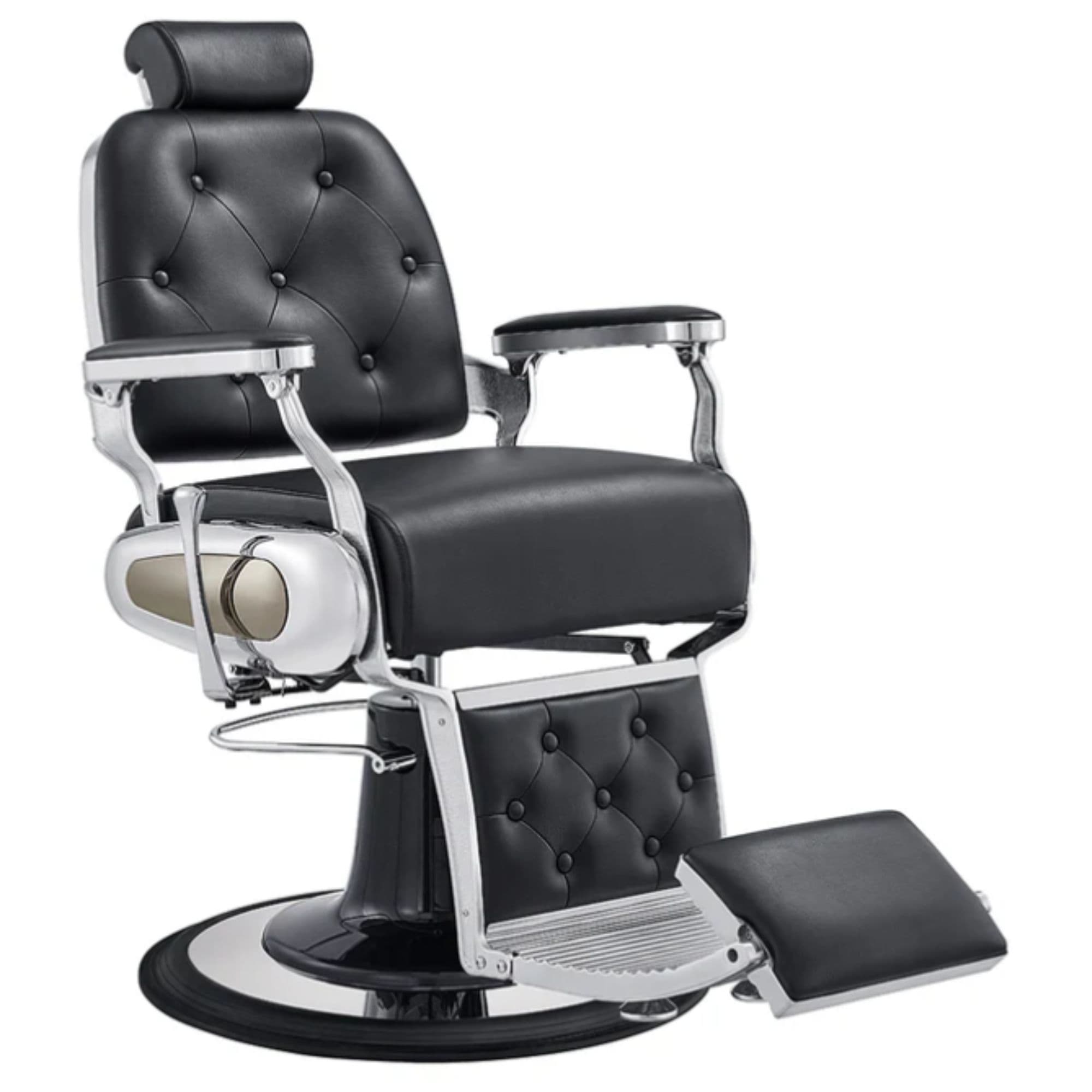 DIR Titan Hydraulic Barber Chair Black Variant Front Angled View On White Background
