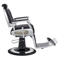 Thumbnail for DIR Titan Hydraulic Barber Chair Black Variant Side View Demonstrating The Swing Range Of Foot Rest Extension On White Background