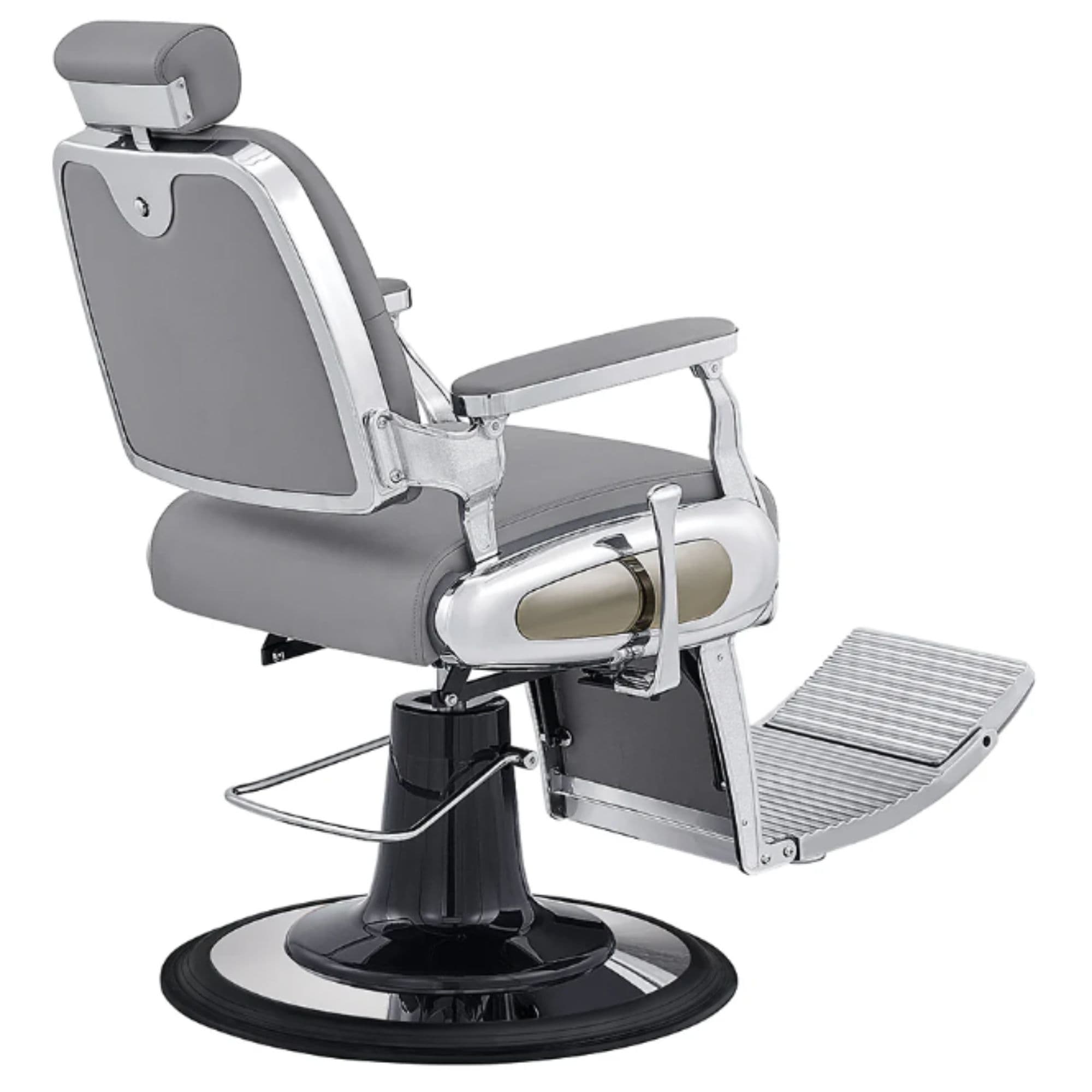 DIR Titan Hydraulic Barber Chair Gray Variant Rear Angled View On White Background