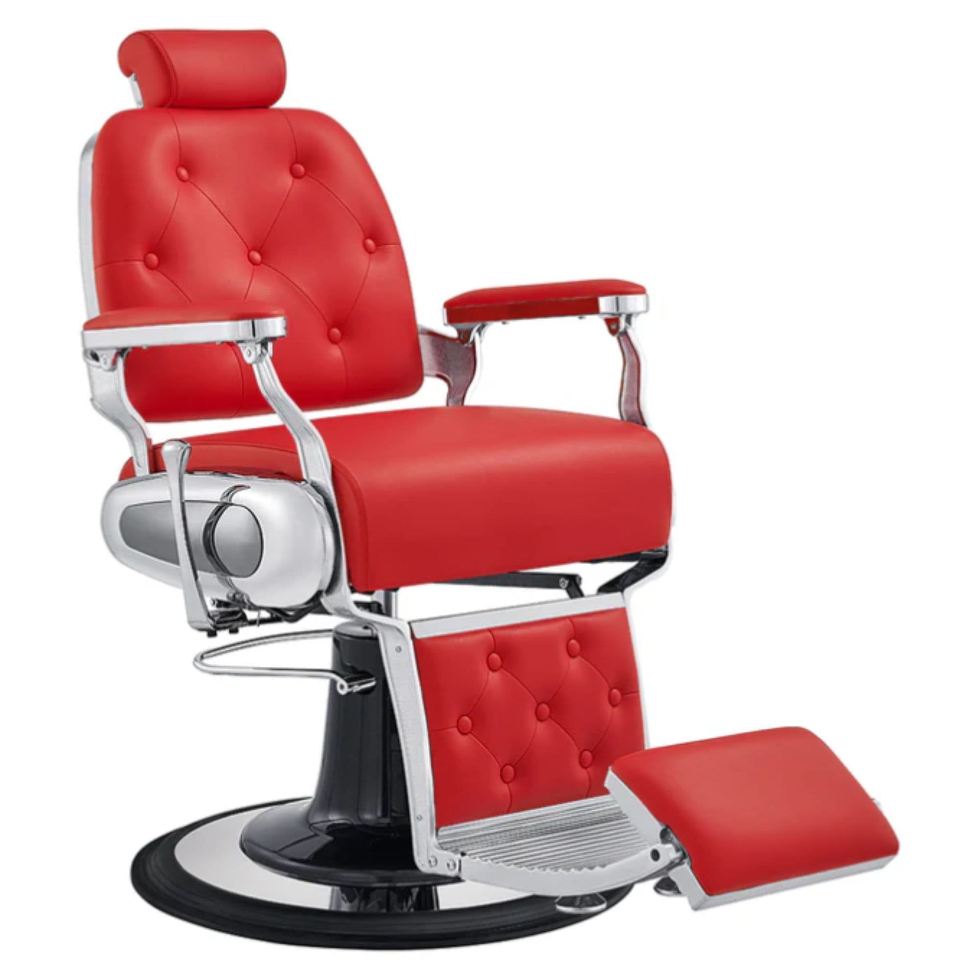 DIR Titan Hydraulic Barber Chair Red Variant Front Angled View On White Background
