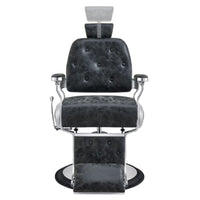Thumbnail for DIR Titan Hydraulic Barber Chair Vintage Black Variant Front View Demonstrating Pull Out Headrest Range On White Background