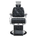 DIR Titan Hydraulic Barber Chair Vintage Black Variant Front View Demonstrating Pull Out Headrest Range On White Background