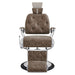 DIR Titan Hydraulic Barber Chair Vintage Brown Variant Front View Demonstrating Pull Out Headrest Range On White Background