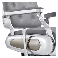 Thumbnail for DIR Titan Hydraulic Professional Barber Chair Close-Up View Of Decorative Metallic Gold Armrest Support And Gray Upholstered Seat