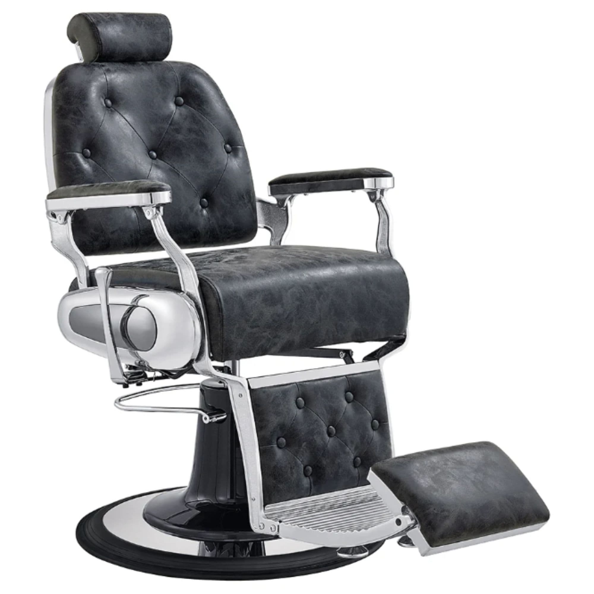 DIR Titan Hydraulic Professional Barber Chair Vintage Black Variant Front Angled View On White Background