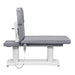 DIR Tranquility 4-Motors Electric Medical Spa Treatment Table Side View Of Gray Variant And Fully Reclined On Head Section With Remote Control On White Background