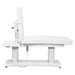 DIR Tranquility 4-Motors Electric Medical Spa Treatment Table Side View Of White Variant And Fully Reclined On Head Section With Remote Control On White Background