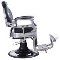 Thumbnail for DIR Vanquish Barber Chair Black Variant Side View Demonstrating The Swing Range Of Foot Rest Extension On White Background