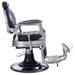 DIR Vanquish Barber Chair Black Variant Side View Demonstrating The Swing Range Of Foot Rest Extension On White Background