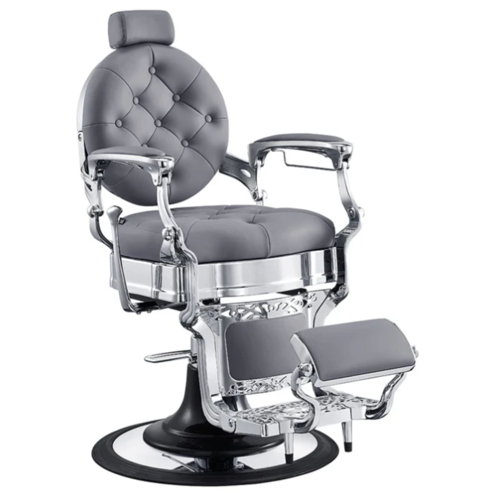 DIR Vanquish Barber Chair Gray Variant Front Angled View On White Background