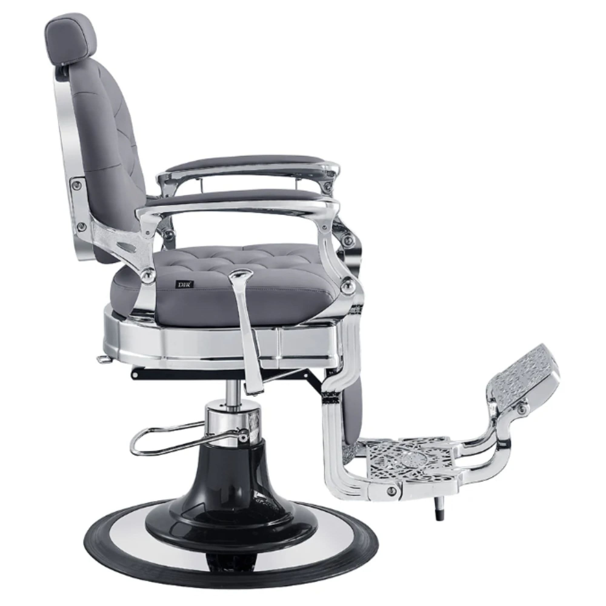 DIR Vanquish Barber Chair Gray Variant Side View On White Background