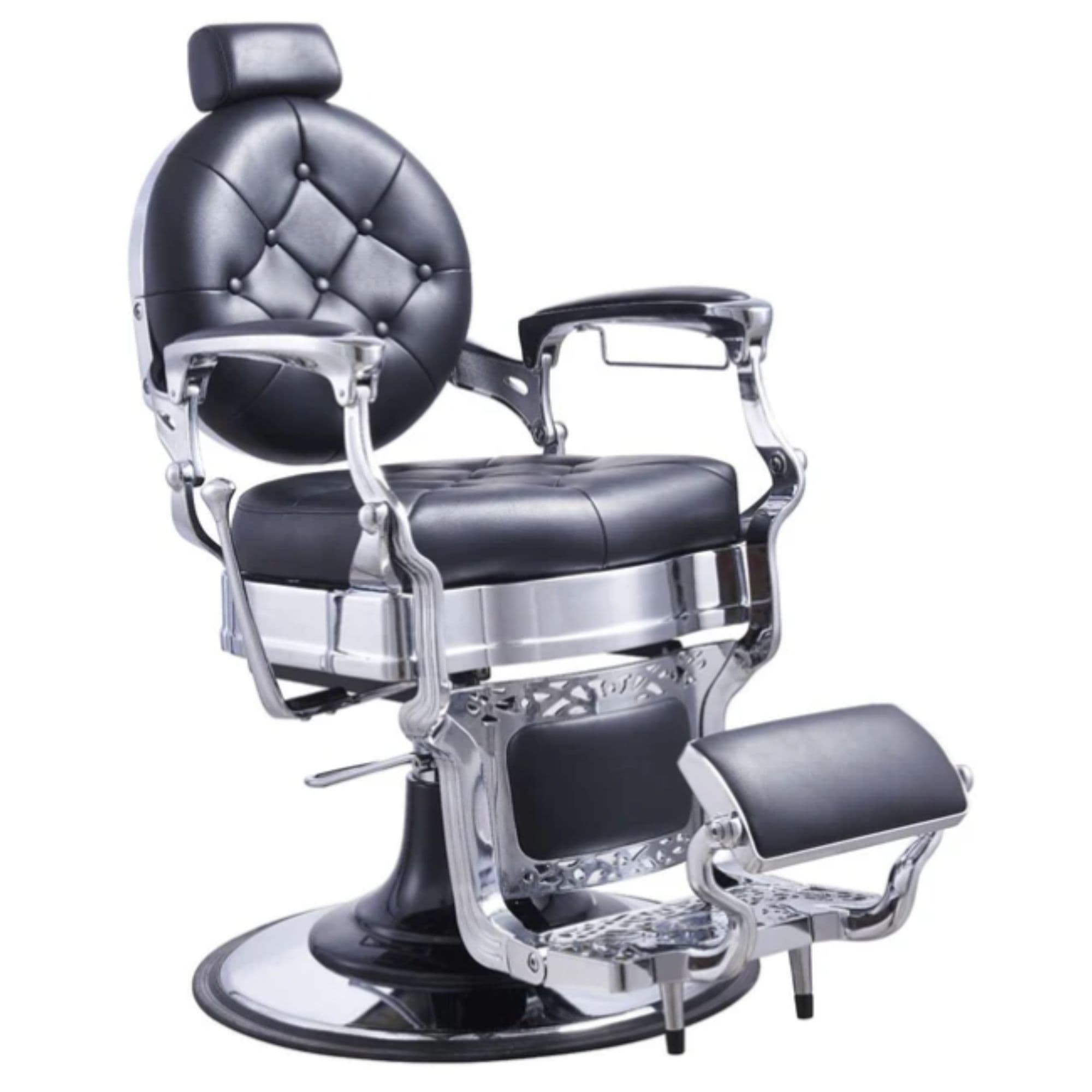 DIR Vanquish Professional Barbershop Chair Black Variant Front Angled View On White Background