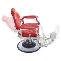 Thumbnail for DIR Vanquish Professional Barbershop Chair Red Variant Side View Demonstrating Swing Adjustment On White Background