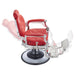 DIR Vanquish Professional Barbershop Chair Red Variant Side View Demonstrating Swing Adjustment On White Background