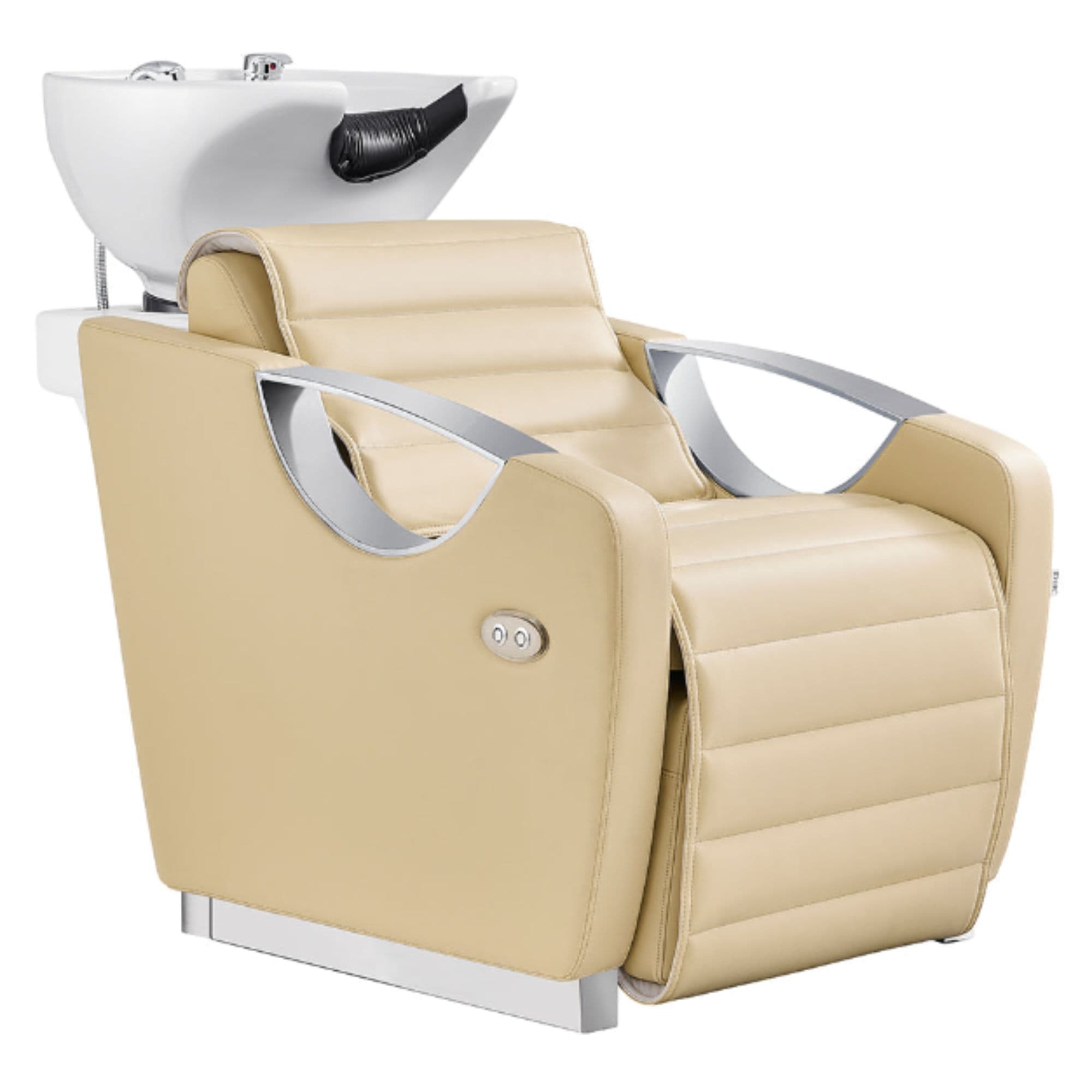 DIR Victoria Electric Shampoo Backwash Unit Beige Front Angled View Of White Single Shampoo Wash Station