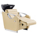DIR Victoria Electric Shampoo Backwash Unit Beige Front Angled View With Black Single Sink And Extended Leg Rest On White Background