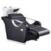 DIR Victoria Electric Shampoo Backwash Unit Black Front Angled View Of White Single Shampoo Wash Station With Extended Leg Rest