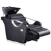 DIR Victoria Electric Shampoo Backwash Unit Black Front Angled View With Black Single Sink And Extended Leg Rest On White Background
