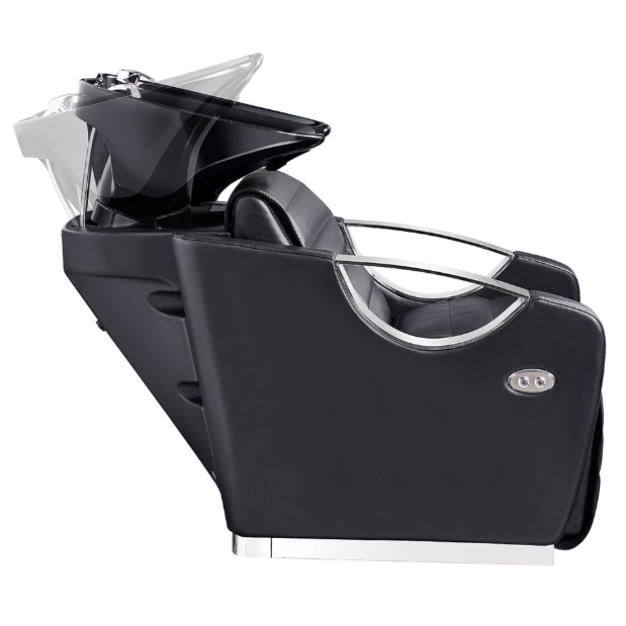 DIR Victoria Electric Shampoo Backwash Unit Black Side View Of Black Single Shampoo Wash Station
