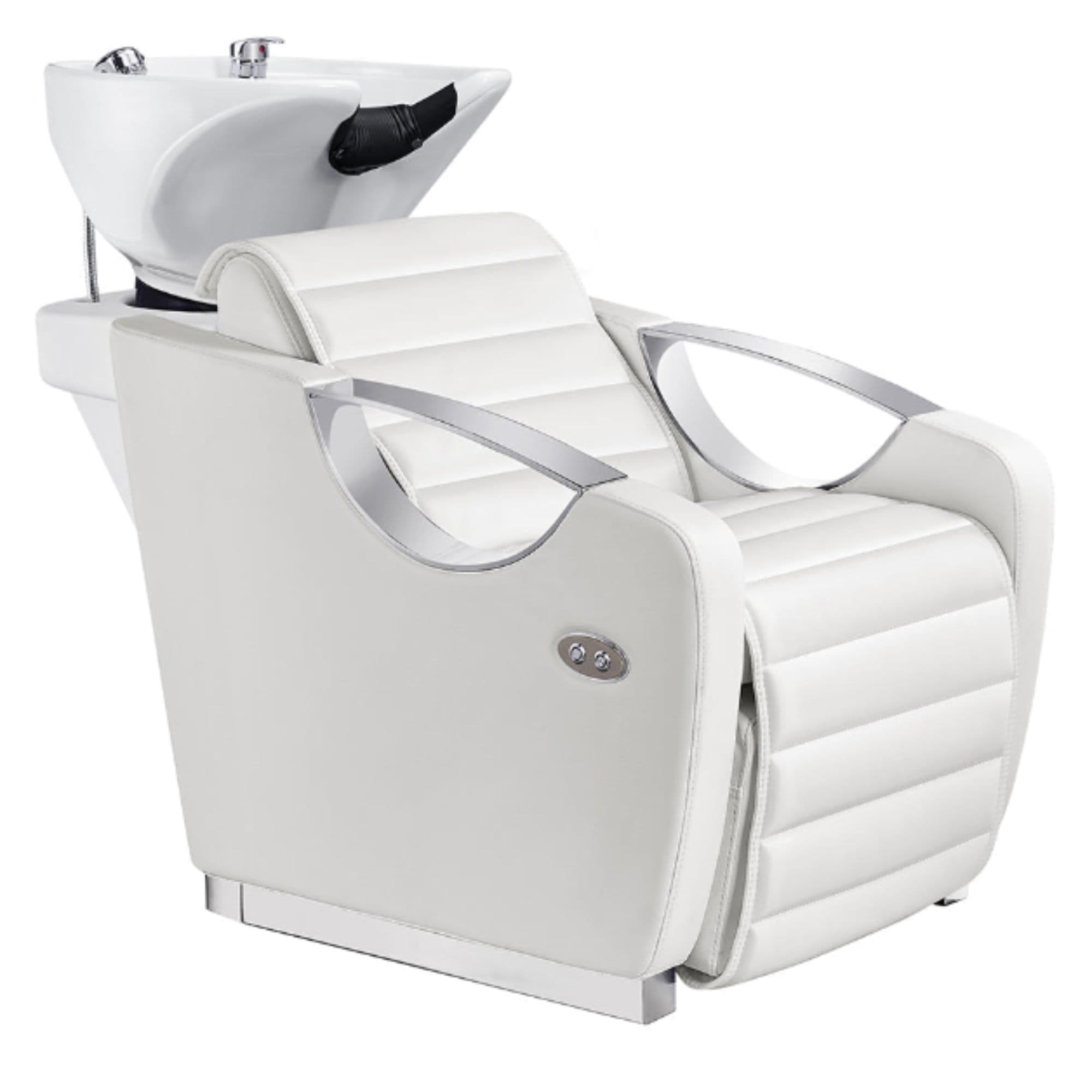 DIR Victoria Electric Shampoo Backwash Unit White Front Angled View Of White Single Shampoo Wash Station