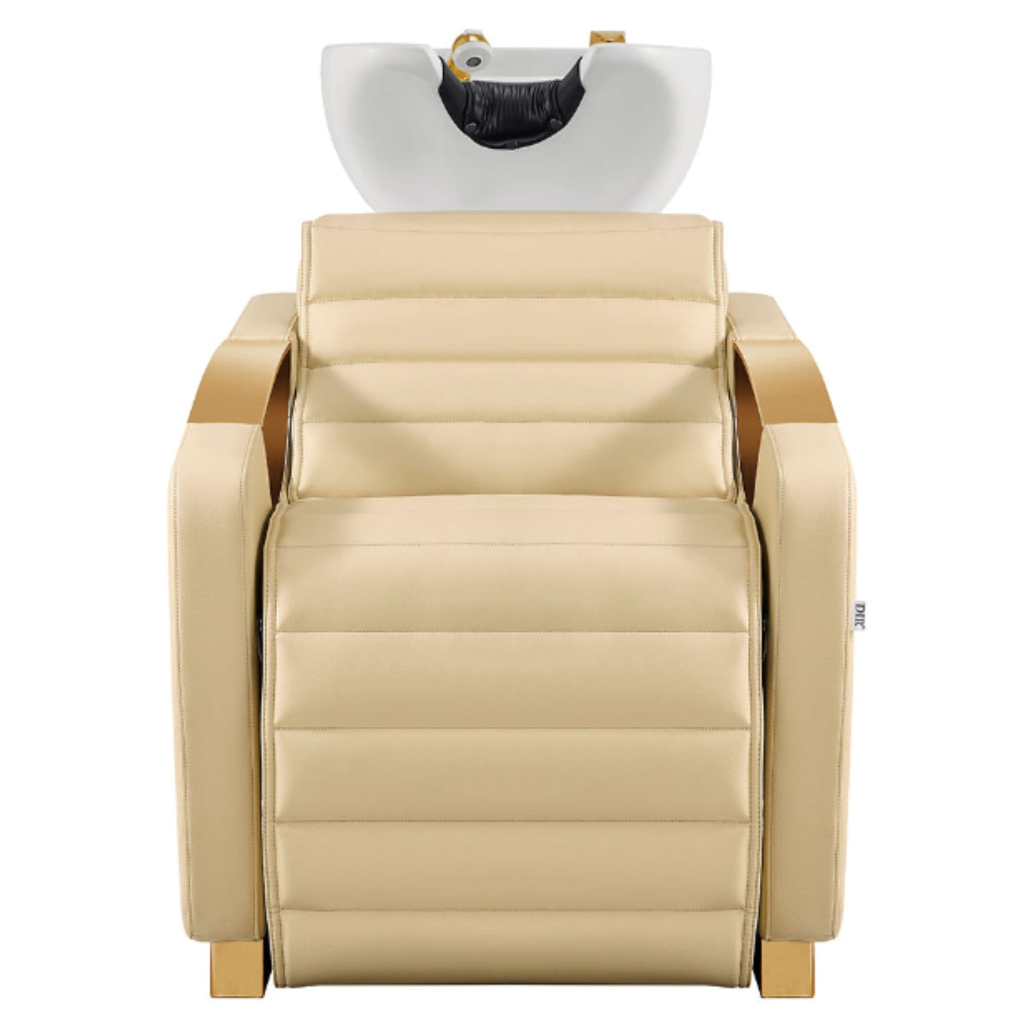 DIR Victoria Gold Electric Shampoo Chair Beige Front View Of White Single Shampoo Wash Station On Clean White