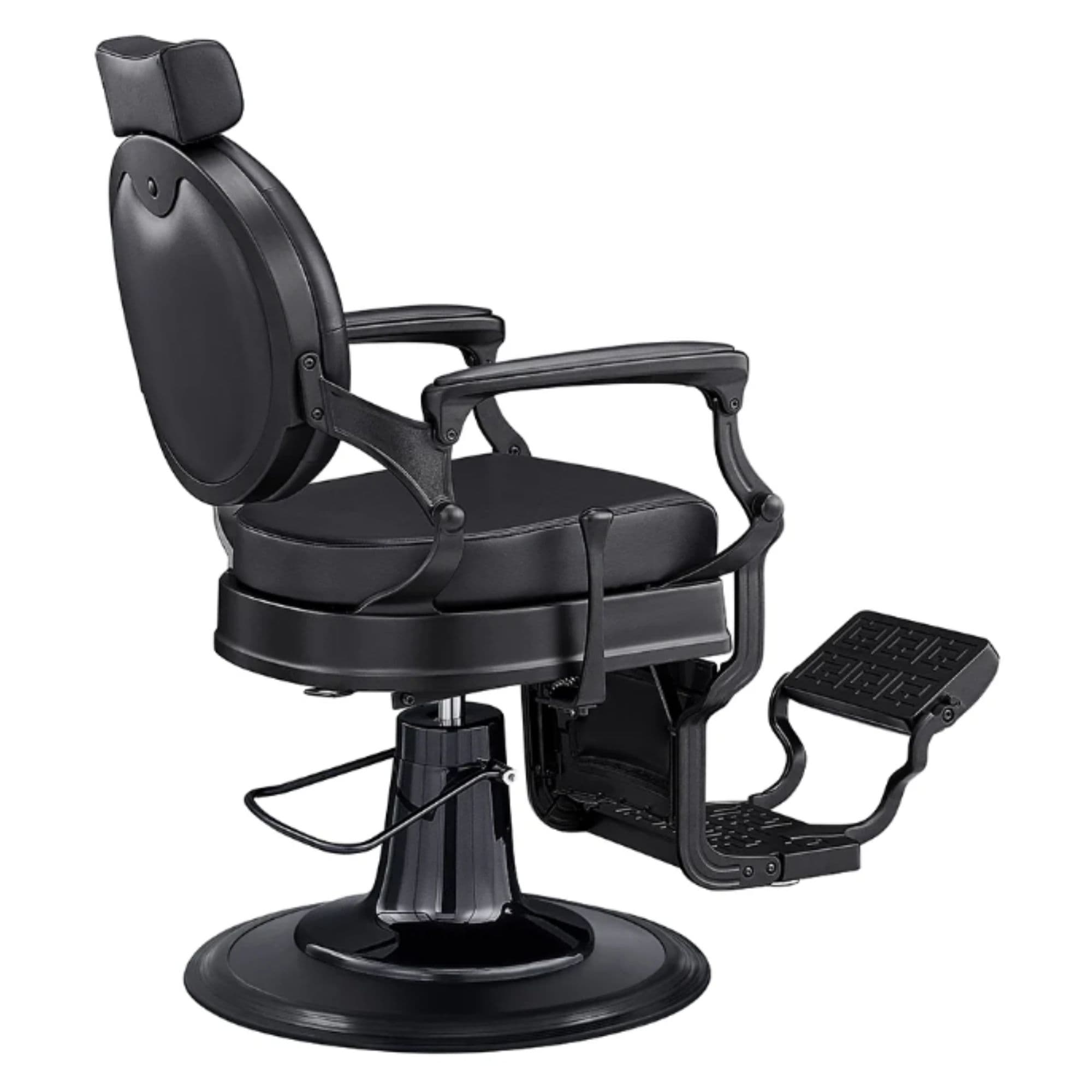 DIR Viking Classic Barber Chair Black Variant Rear Angled View On White Background