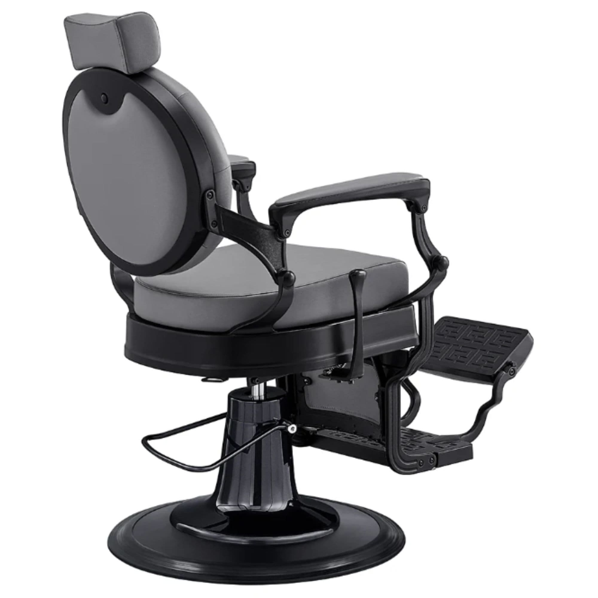 DIR Viking Classic Barber Chair Gray Variant Rear Angled View On White Background