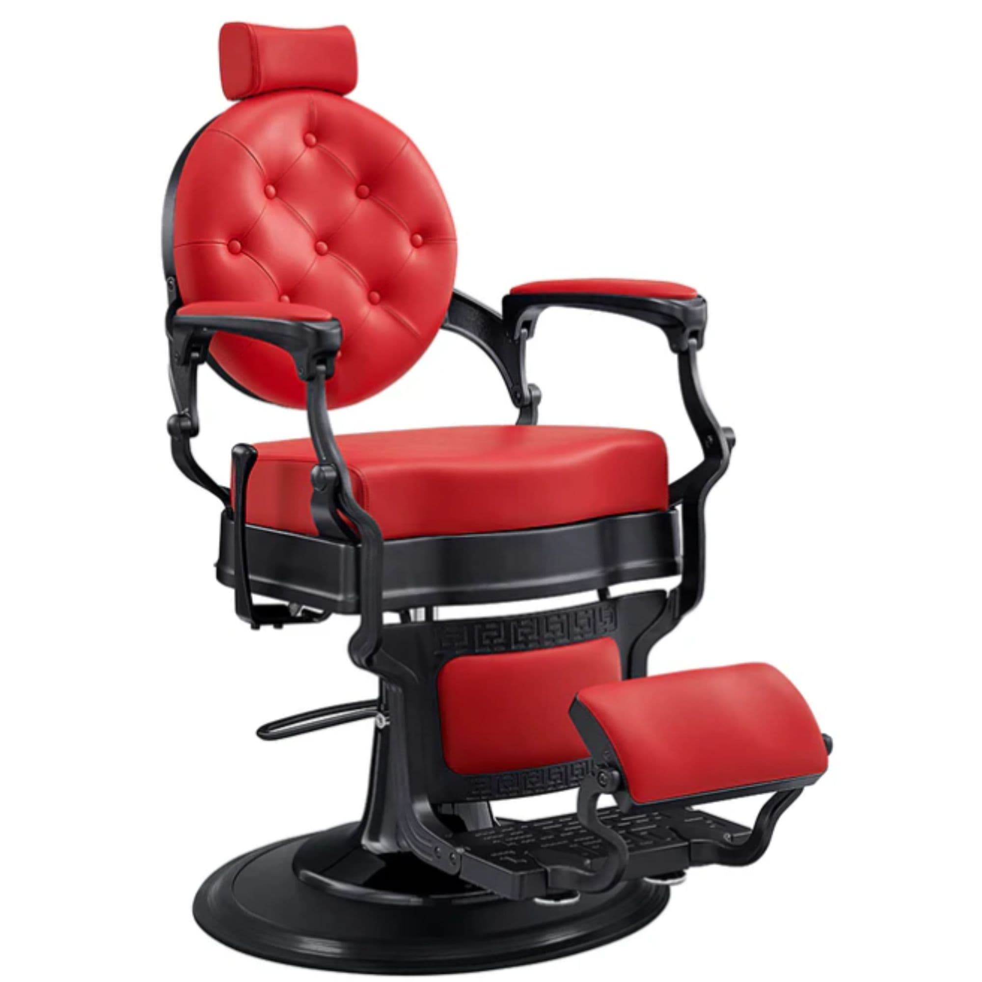 DIR Viking Classic Barber Chair Red Variant Front Angled View On White Background