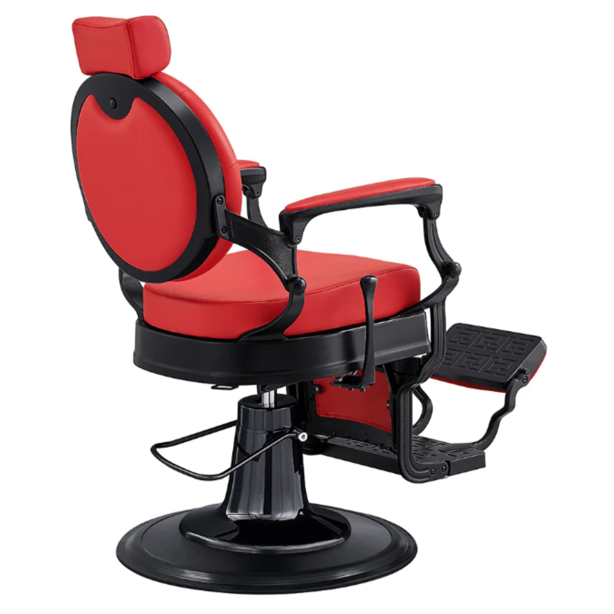DIR Viking Classic Barber Chair Red Variant Rear Angled View On White Background