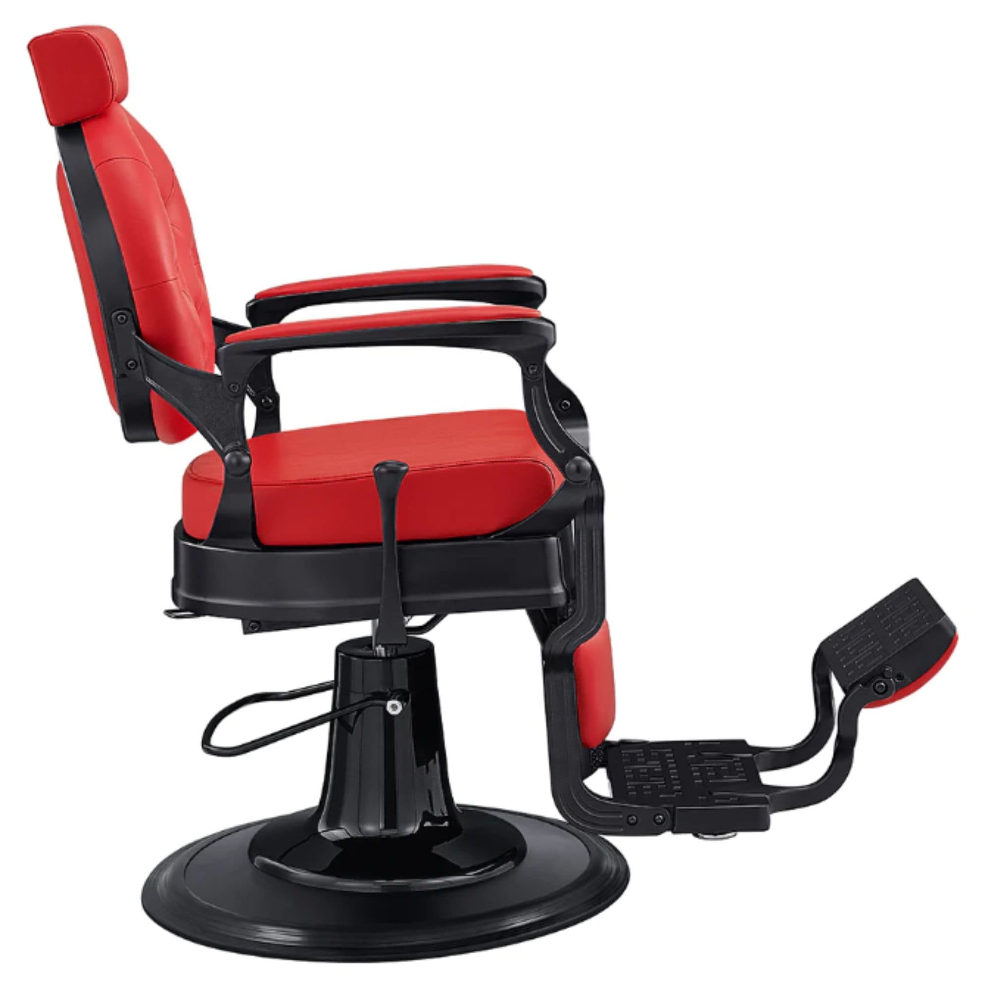 DIR Viking Classic Barber Chair Red Variant Side View On White Background