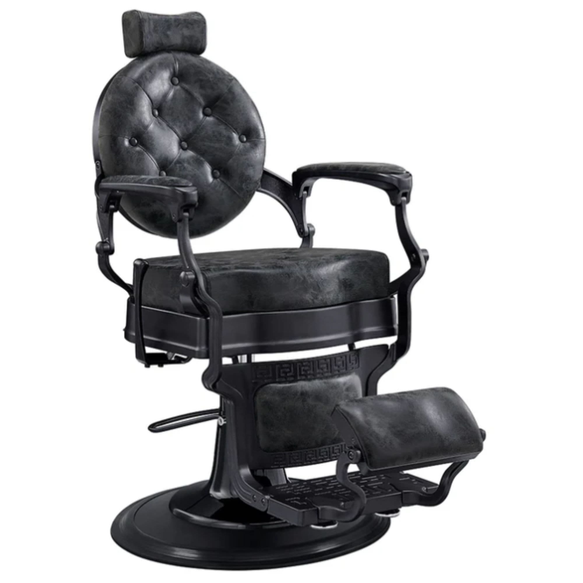 DIR Viking Classic Barber Chair Vintage Black Variant Front Angled View On White Background
