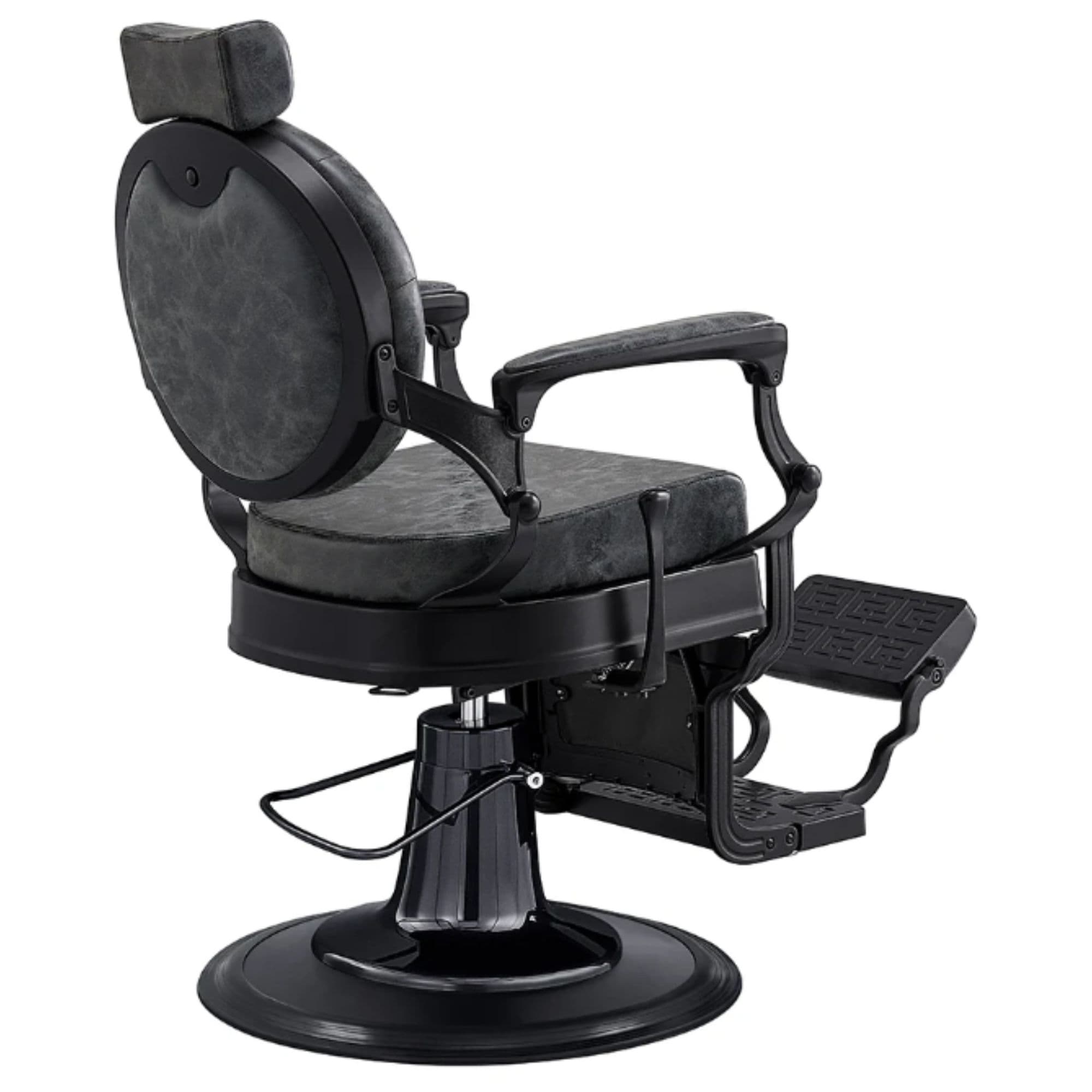 DIR Viking Classic Barber Chair Vintage Black Variant Rear Angled View On White Background