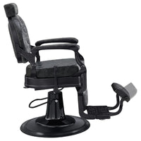 Thumbnail for DIR Viking Classic Barber Chair Vintage Black Variant Side View Demonstrating The Swing Range Of Foot Rest Extension On White Background