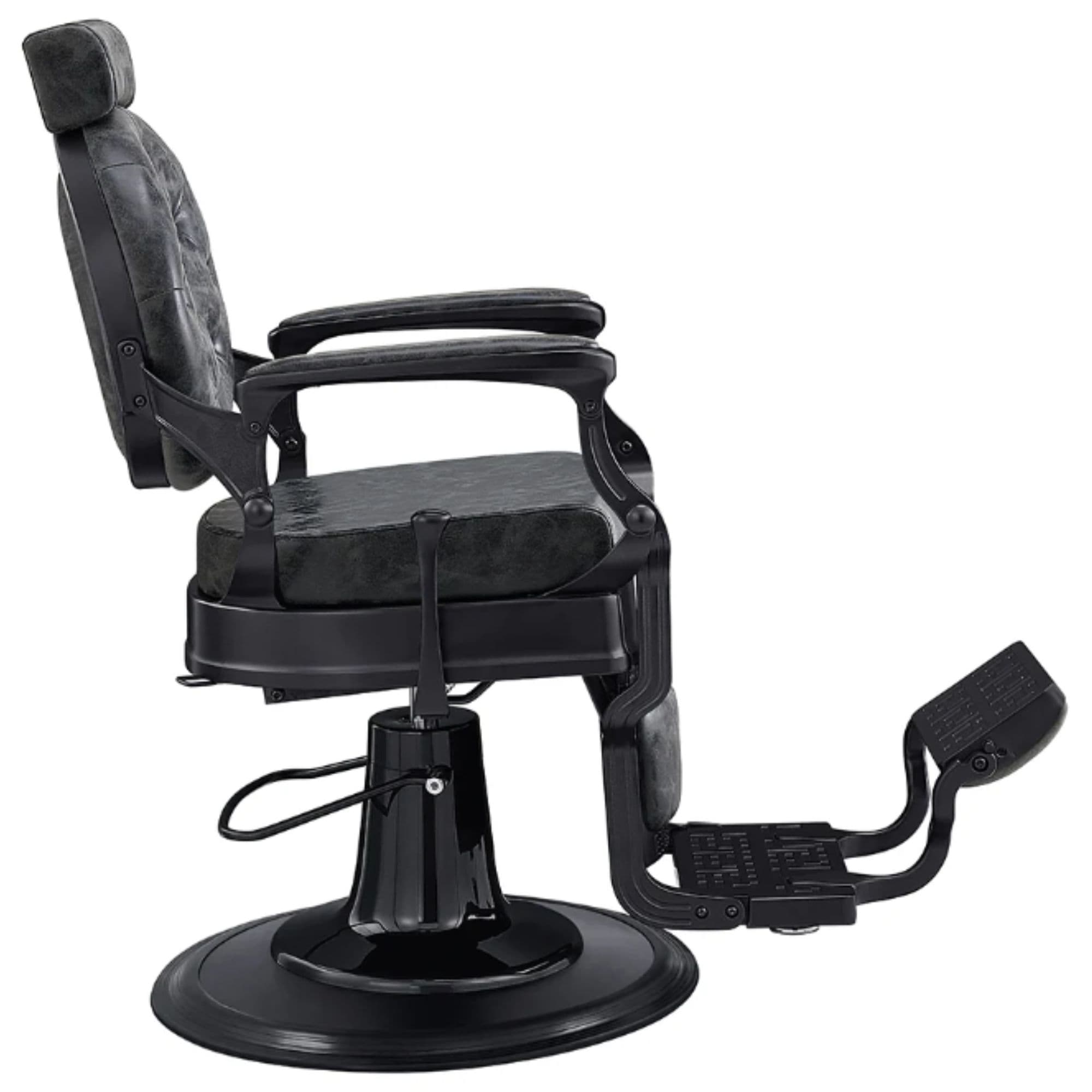 DIR Viking Classic Barber Chair Vintage Black Variant Side View On White Background
