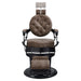 DIR Viking Classic Barber Chair Vintage Brown Variant Front View Demonstrating Pull Out Headrest Range On White Background