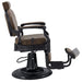 DIR Viking Classic Barber Chair Vintage Brown Variant Side View Demonstrating The Swing Range Of Foot Rest Extension On White Background