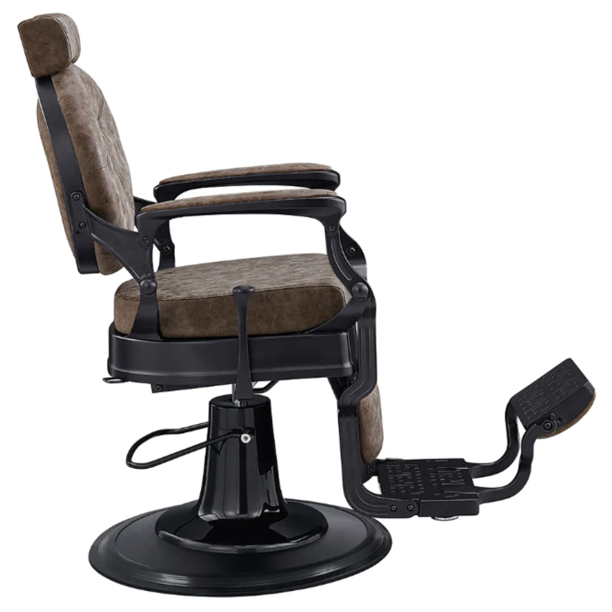 DIR Viking Classic Barber Chair Vintage Brown Variant Side View On White Background