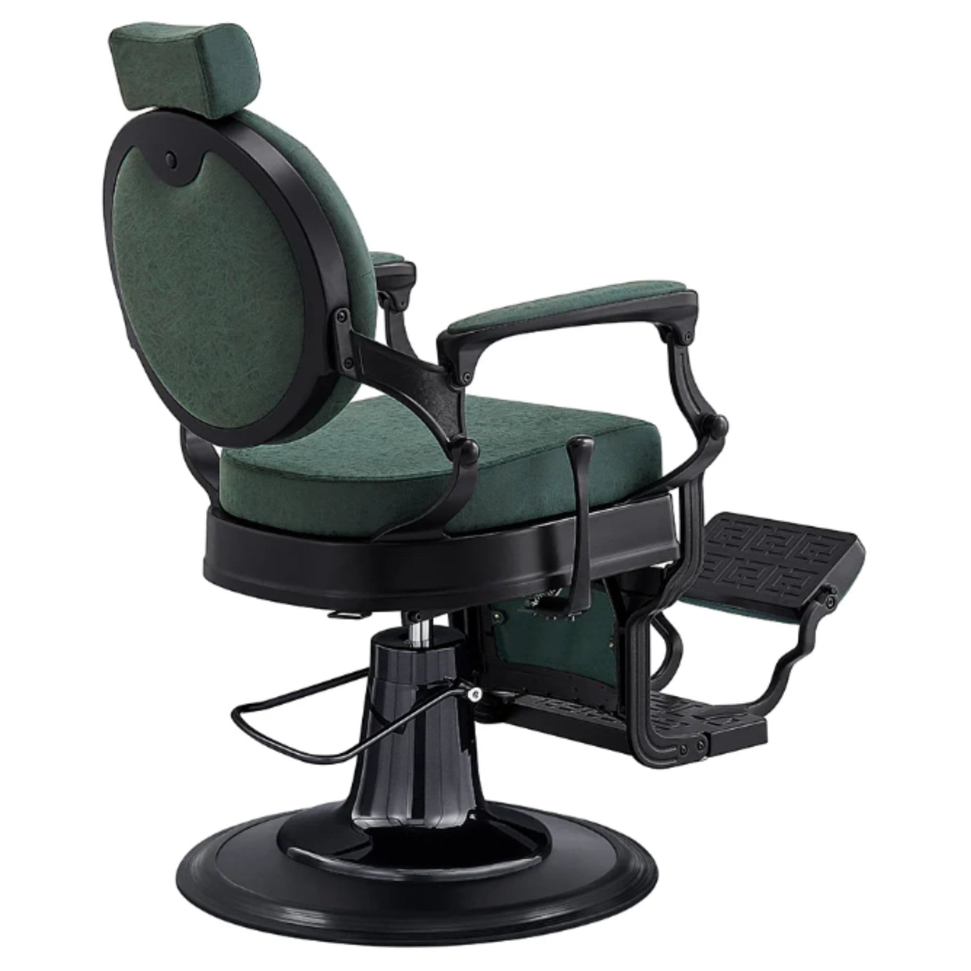 DIR Viking Classic Barber Chair Vintage Green Variant Rear Angled View On White Background