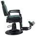 DIR Viking Classic Barber Chair Vintage Green Variant Side View Demonstrating The Swing Range Of Foot Rest Extension On White Background