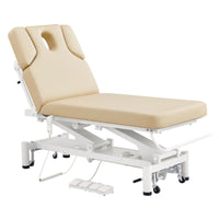 Thumbnail for DIR VitalEarth 2-Motors Treatment Table and Wellness Therapy Bed Beige Color Front Angled View With Face Hole And Foot Controls On White Background