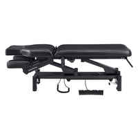 Thumbnail for DIR VitalEarth 2-Motors Treatment Table and Wellness Therapy Bed Black Color Side View And Fully Reclined With Slightly Down Side Cushion Foot Control On White Background
