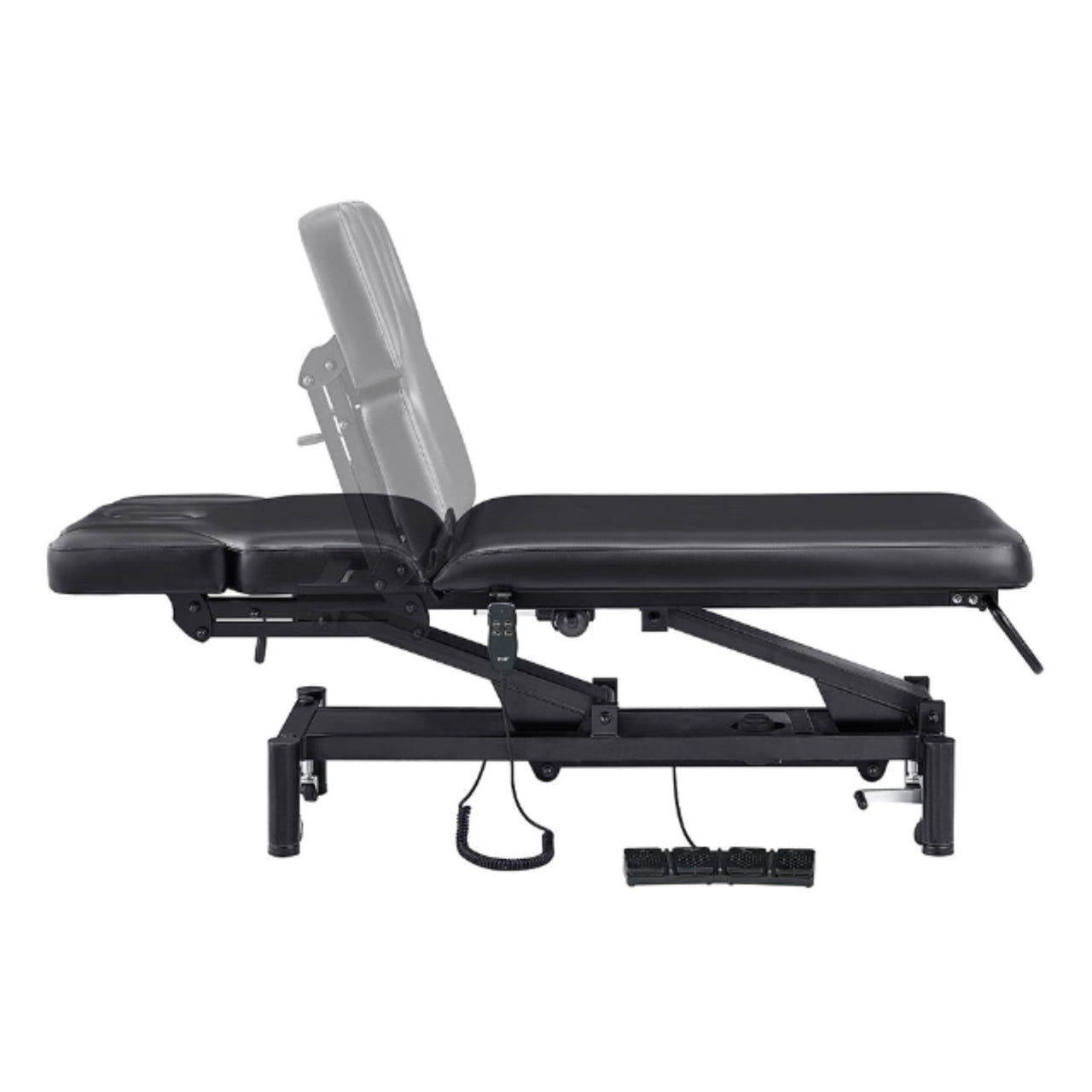 DIR VitalEarth 2-Motors Treatment Table and Wellness Therapy Bed Black Color Side View With Foot Control And Head Section Adjustment Demo On White Background