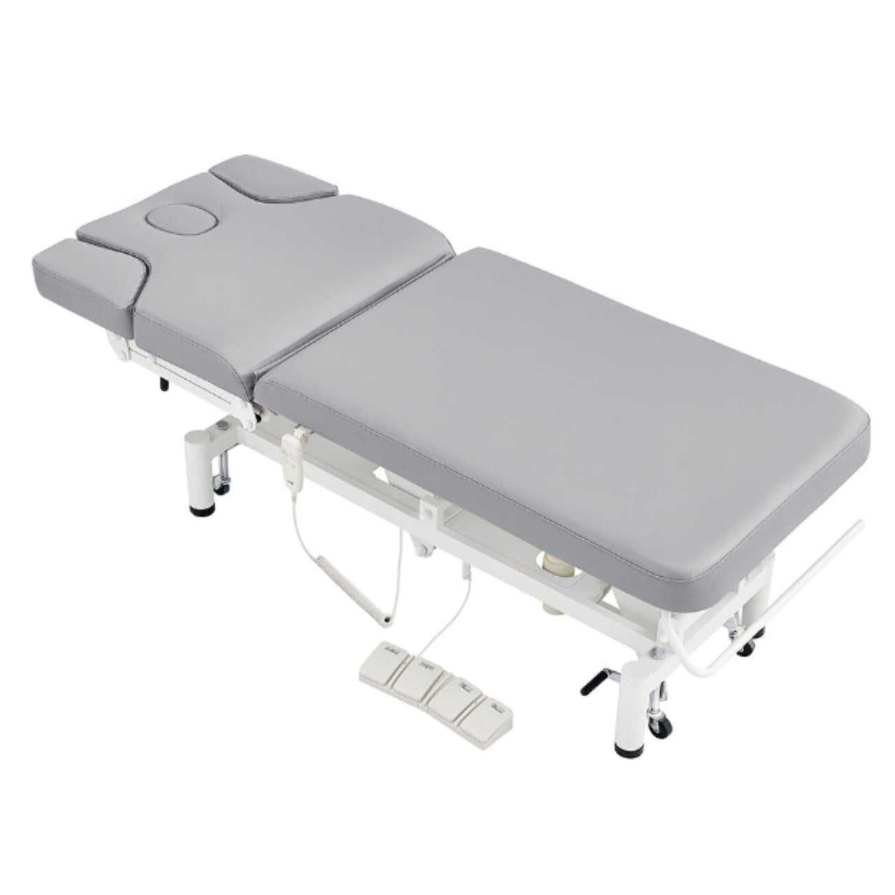 DIR VitalEarth 2-Motors Treatment Table and Wellness Therapy Bed Gray Angled Top View With Foot Control On White Background